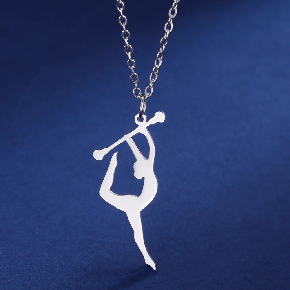 Teamer Gymnastics Design Necklace for Women Girls Fashion Sports Pendant Stainless Steel Jewelry Dancer Gymnast Birthday Gifts