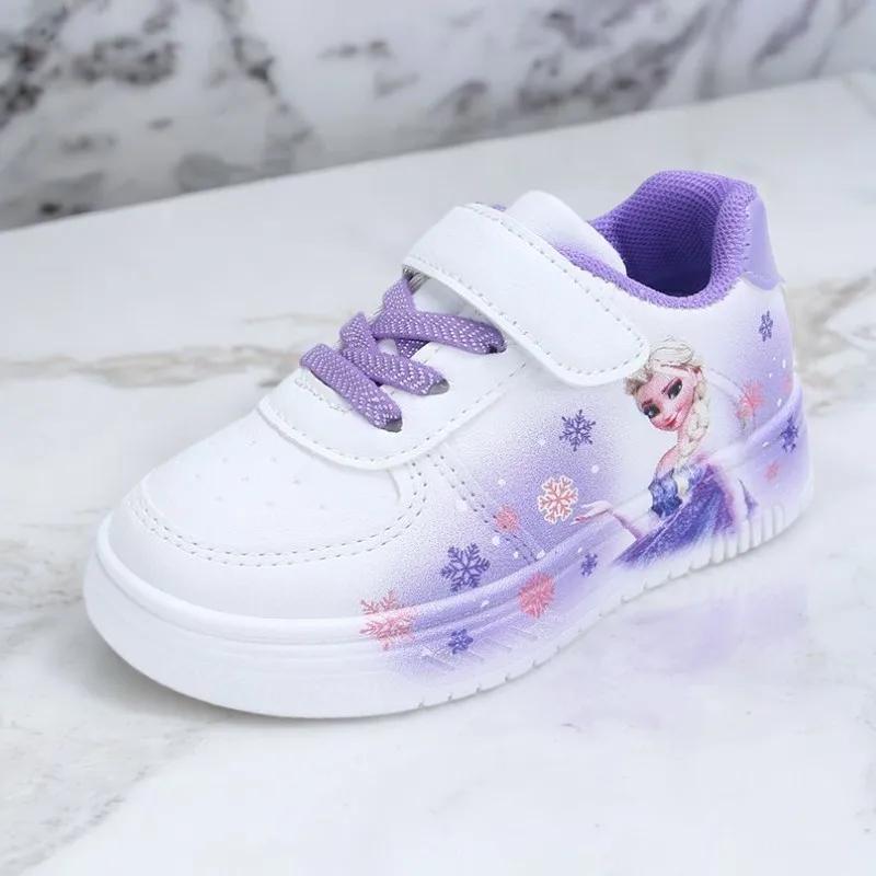 

Disney Girl's Fashion Thick Sole Sports Shoes Spring Children's Frozen Princess Elsa PU Leather Running Sneakers Size 18-29