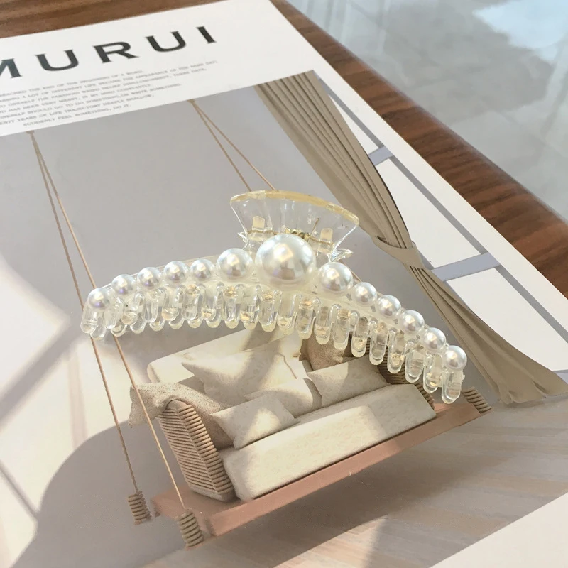 Große Perlen-Haarspange für Damen, elegante transparente Haarspange im Hai-Design für dickes Haar, Haarspangen für Mädchen, Hochzeits-Haaraccessoires – Detail 16