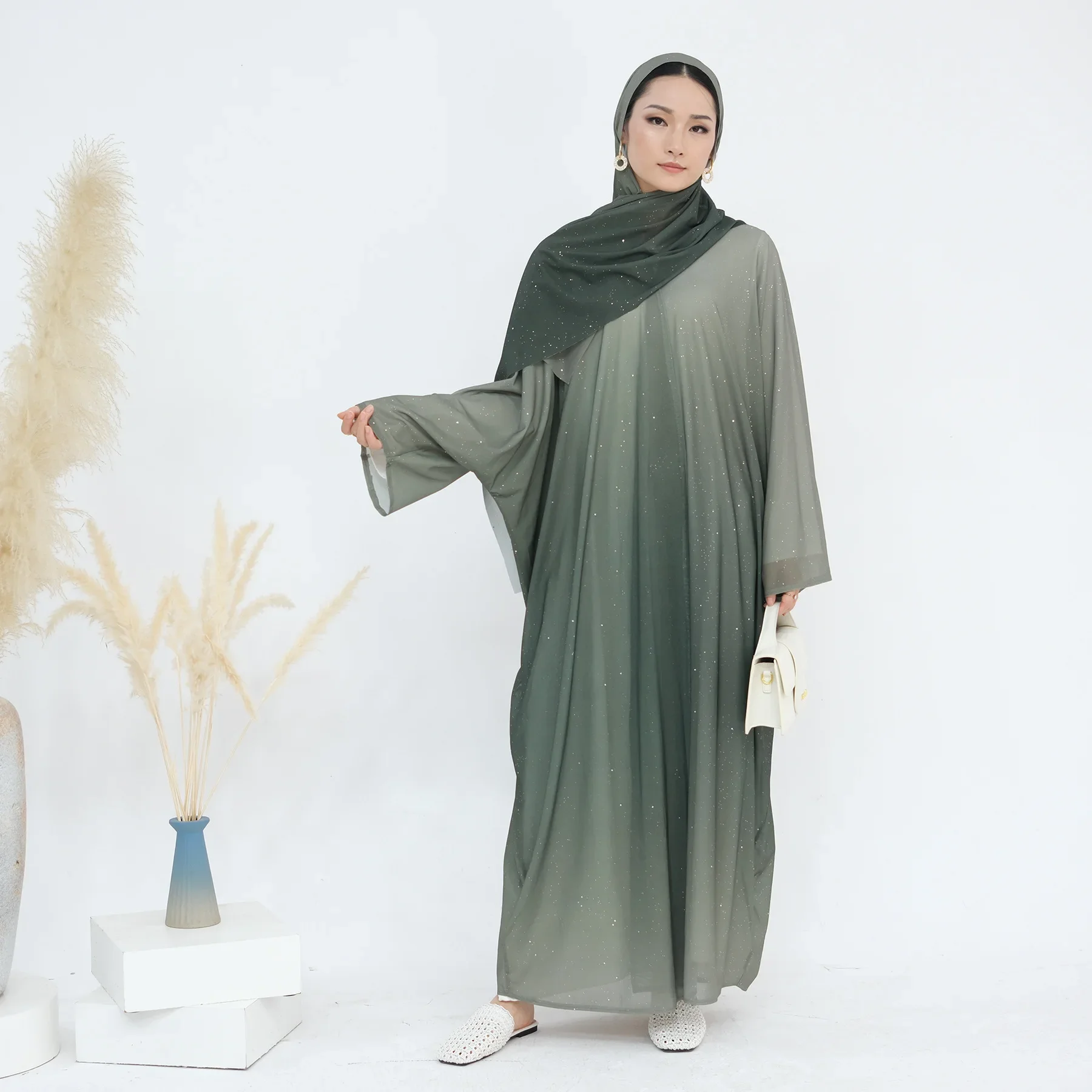 Eid Gradient Abayas for Women Muslim Hijab Dress Dubai Kimono Cardigan Ramadan Morocco Kaftan Vestidos Kebaya Islam Jalabiya