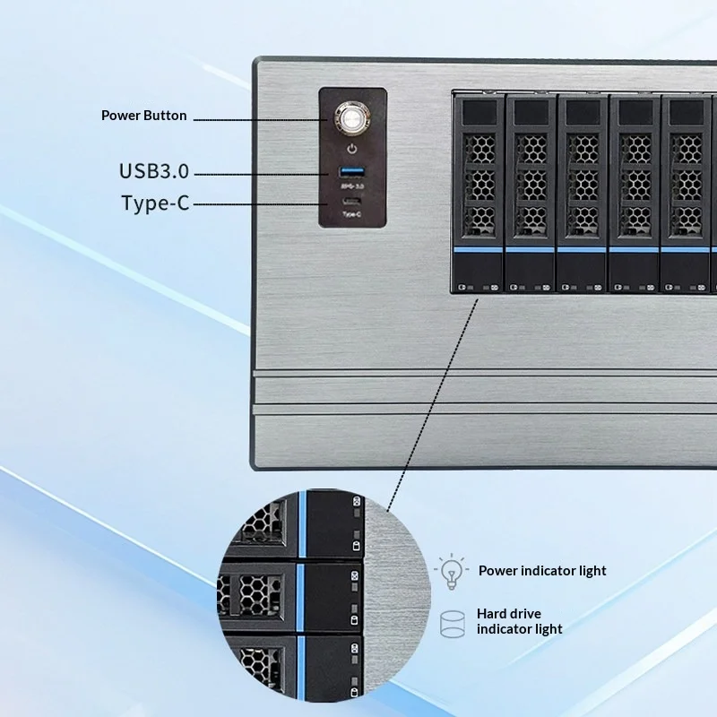 HN8 8-Bay Hot-Swap NAS Case, ATX/CRPS/Flex PSU Ready, Type-C 3.0 & 4 PCIe, for MATX/ITX & Unraid TrueNAS