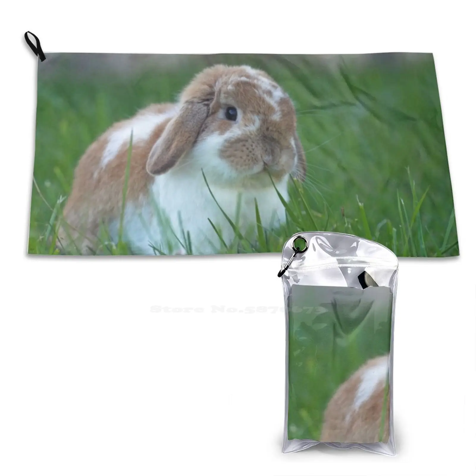 Brown And White Holland Lop Rabbit Munching On Grass Print Washcloth Face Soft Towel Holland Lop Rabbit Brown And White Rabbit