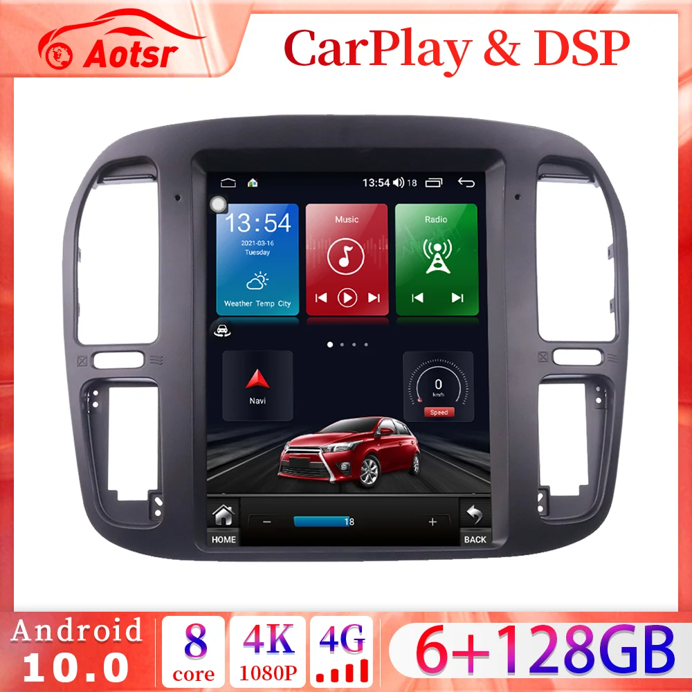 2 din CarPlay Tesla Screen Android 12.0 Car Radio For Toyota Land Cruiser 100 LC100 For Lexus LX470 2002-2007 Player Stereo Unit