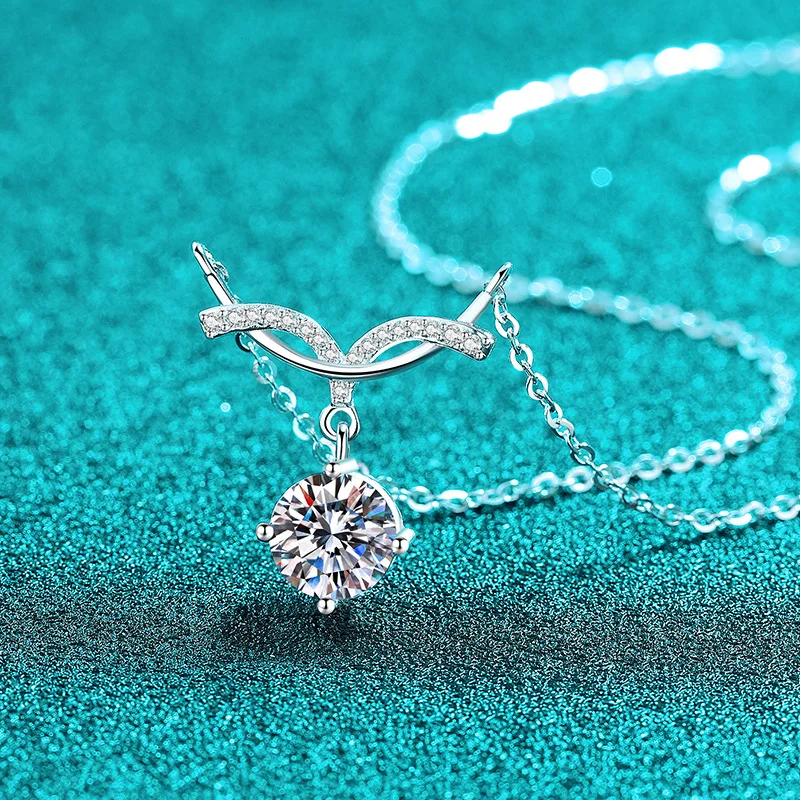 Mermaid Smile Line Pendant Women's 2CT Moissanite PT950 Platinum - Hand-finished, neck-fitting, comfortable wear style