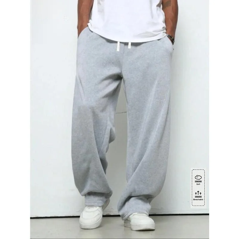 Men's Color Drawstring Waist Pocket Wide Leg Loose Fit Casual Pants Straight Cut Neutral Style Summer Collection Other Material