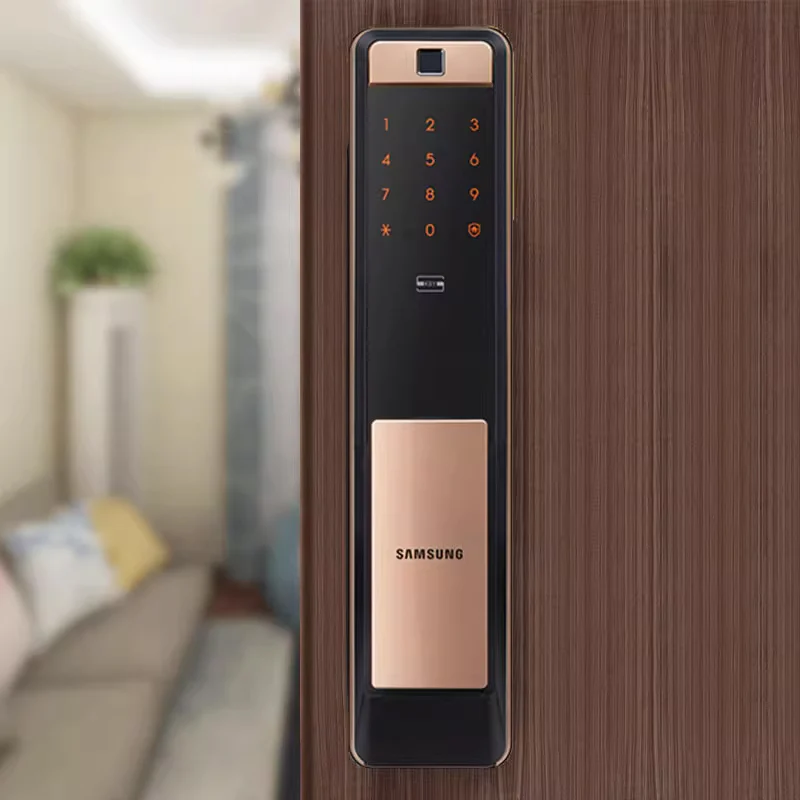 

Smart lock for home doors fingerprint password keyless push pull digital lock Samsung Doorlock SHP-P72 silver gold color