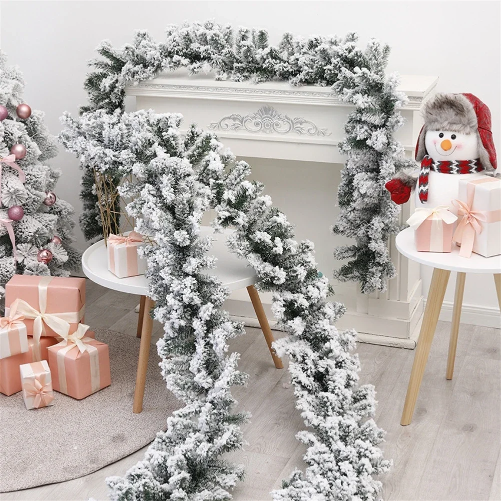 

270CM 8.8 Feet Artificial Christmas Garland Christmas Decoration Rattan High-density PVC Leaves With 200 Branch Tips Christmas