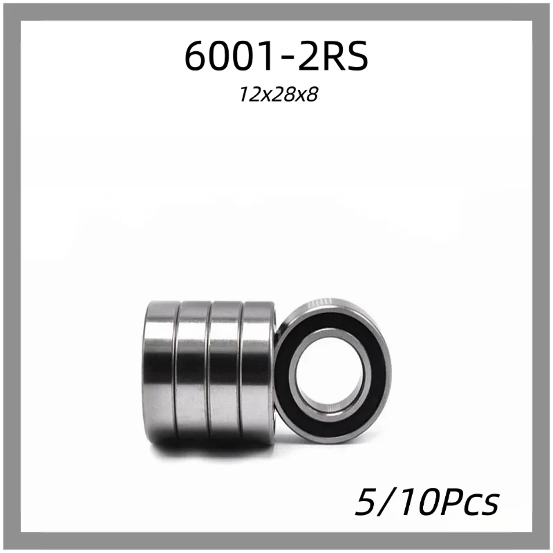5/10 Stück 6001-2RS Rillenkugellager, 12 x 28 x 8 mm, doppelte Gummidichtung, Premium-Lager aus Stahl