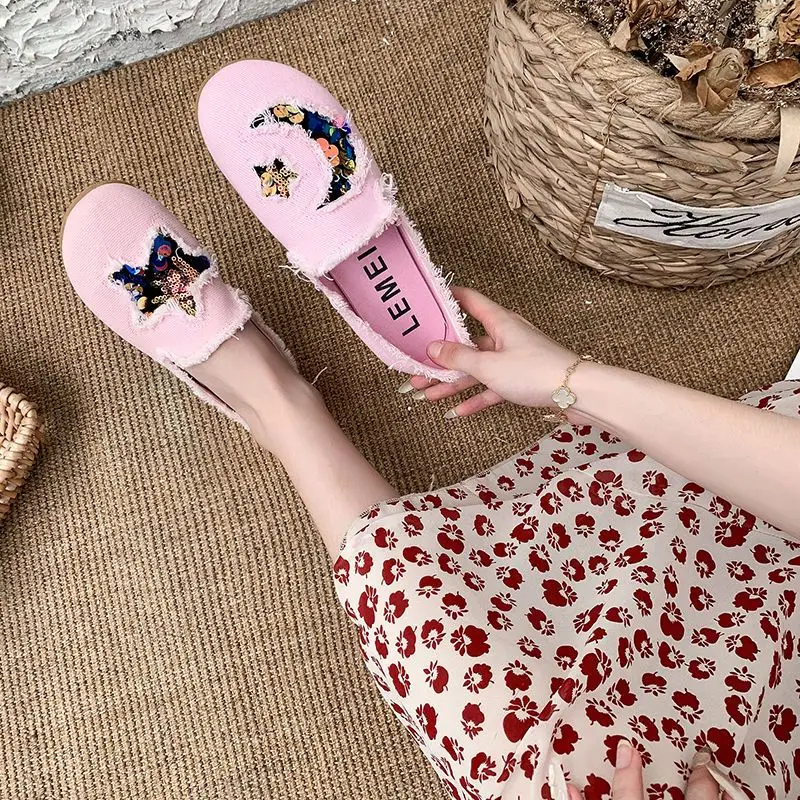 Whit Shoes for Women Flat Loafers Cute Kawaii Woman Footwear Pink Shoe H Y2k Fashion Vulcanized Autumn on Offer Light 2024 Urban