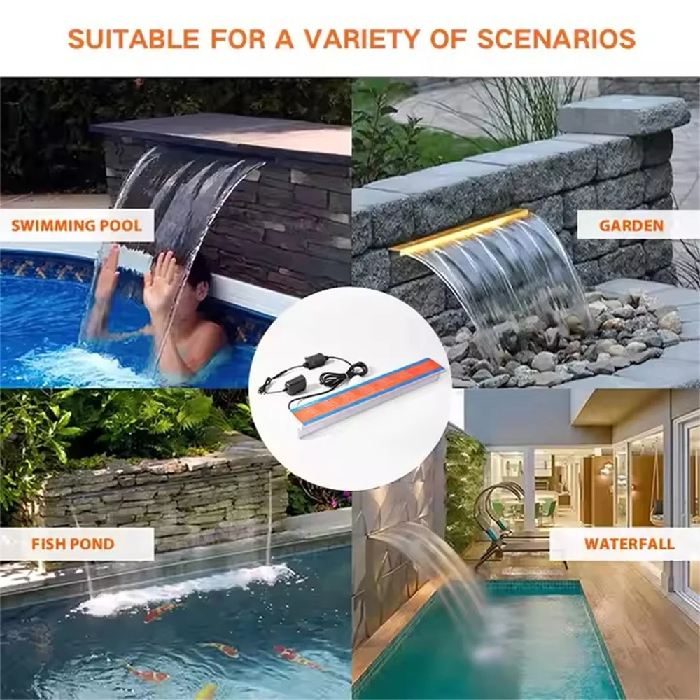 12W RGB LED Waterfall Descent Fountain Light 300mm Length DC12V Swimming Pool Cascade Decorative Wall Hanging Fountain Spillway