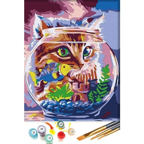 Tabdiko Painting By Numbers Cat and Fish 40*50 cm Canvas Print Painting Set