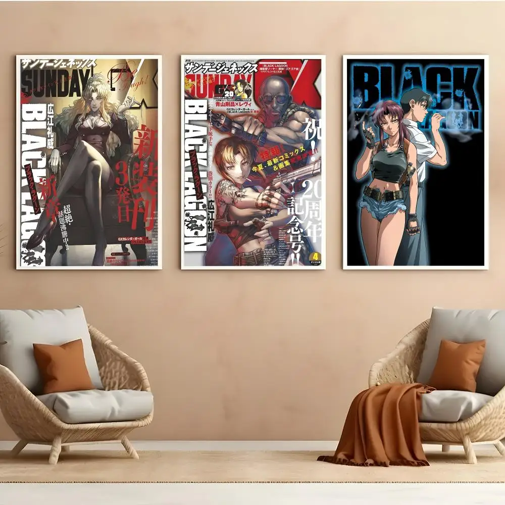 Classic Japanese Anime B-Black Lagoon Poster Aesthetic HD PVC Wall Art - Waterproof Wear Resistant For Home Hotel Bar
