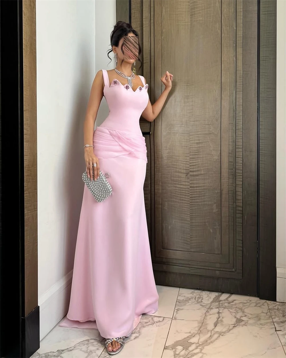 

Customized Boho Pink Jersey Evening Dress Formal Sweetheart Sleeveless Homecoming Dress Classic Straight SweepTrain Prom Dress
