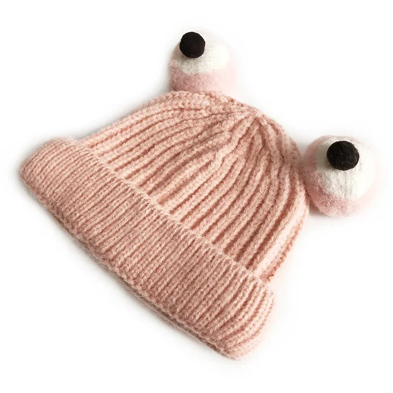 Candy Color Cute Frog Woolen Hats Kids Warm Knitted Caps Children Funny Cartoon Kawaii Bomber Hats Children Hat for Girls Boys