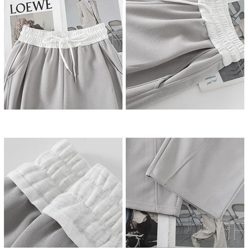 2025 Mädchen Lose Fit Breite Bein Jogginghose Weibliche Hohe Taille Casual Täglichen Hosen Frauen Klassische Mode Kordelzug Hosen