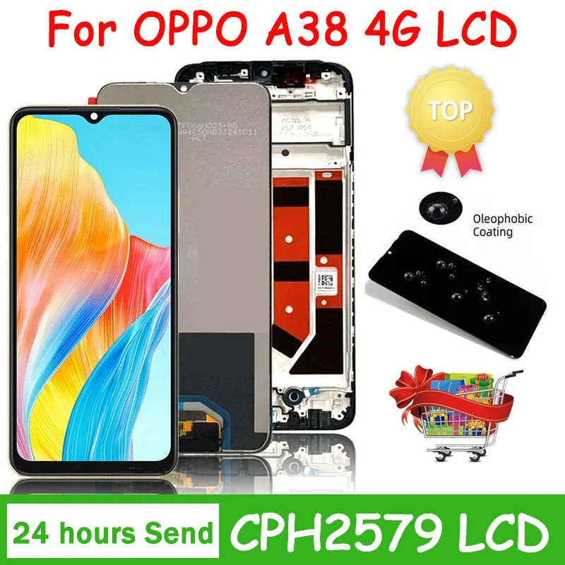 오리지널 LCD 디스플레이 터치 스크린 디지타이저 어셈블리, Oppo A38 4G CPH2579 디스플레이 교체 수리 부품, 6.56 인치