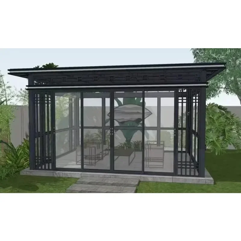 Manufacturer's Contemporary Outdoor Retractable Garden Solarium Tent Aluminum Frame with Flat Roof Solar Glass Panel for Villas