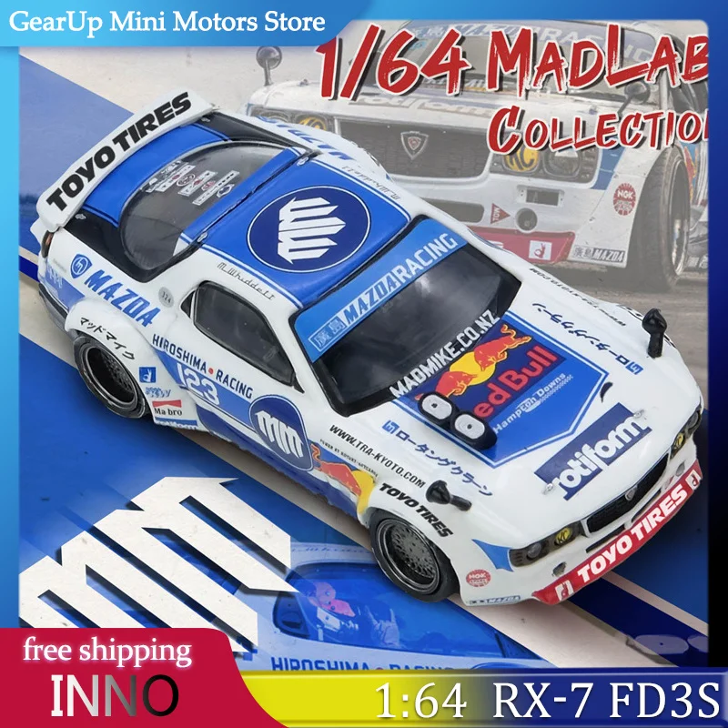 

INNO 1:64 Mazda RX-7 FD3S Pandem Rocket Bunny 001 Edition Литая под давлением модель из сплава JDM Widebody Tuning Коллекционная игрушка премиум-класса