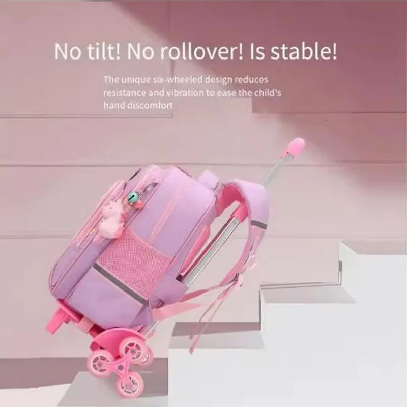 Zaino da scuola per trolley Kawaii Anime Hello Kitty Zaino per studenti con ruote Regalo per ragazza impermeabile portatile di grande capacità