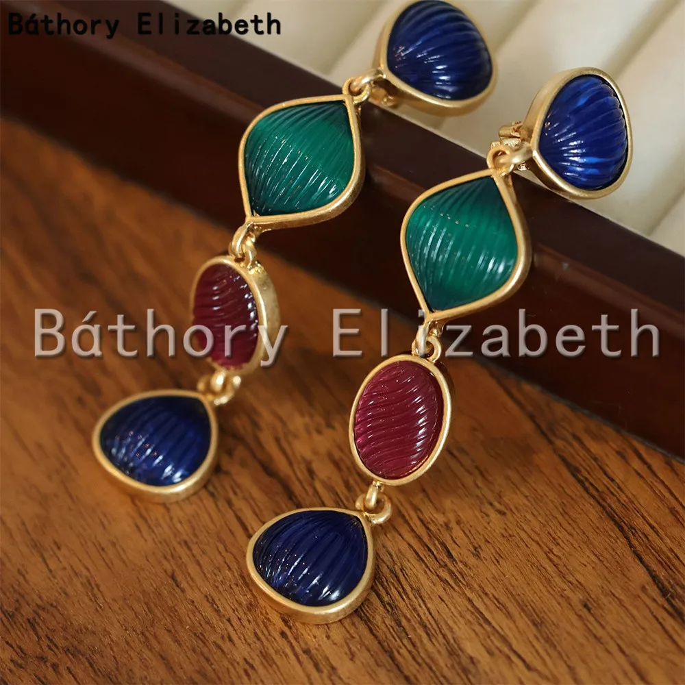 To Reines Europe Vintage Long Pattern Of Colored Glass Ear Cuffs Earrings Luxury Woman High Quality Pendientes Ear Clips Jewelry