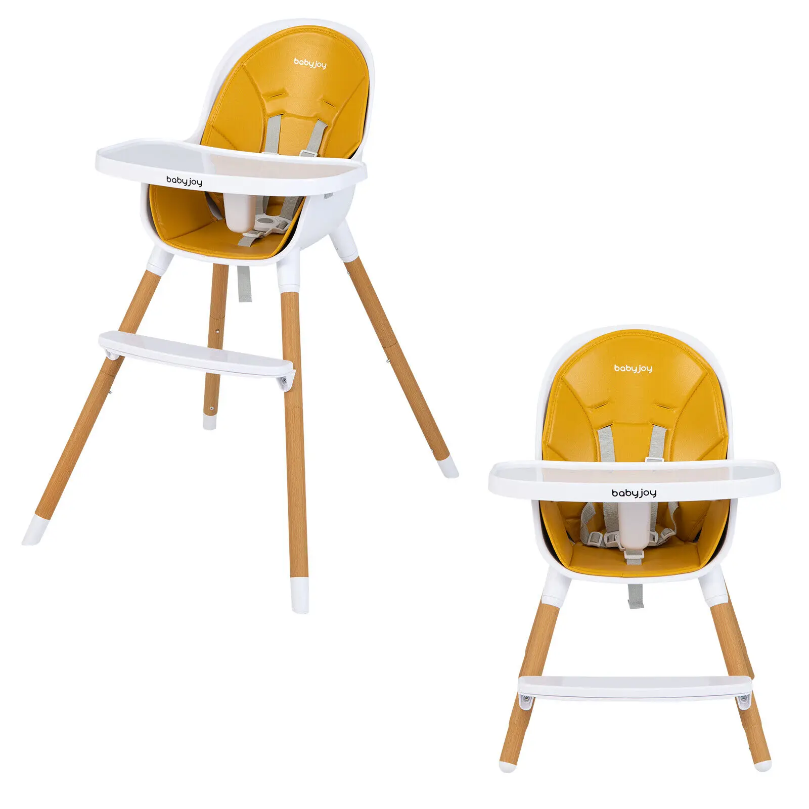 Babyjoy 4-in-1 Convertible Baby High Chair Infant Feeding Chair w/Adjustable Tray Yellow