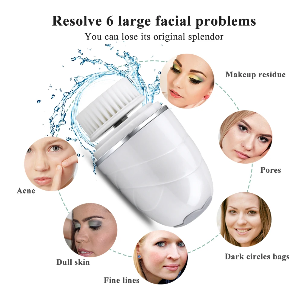 3 in 1Electric Waterproof Facial Cleansing Brush Exfoliating Spin Whitening Firming Deep Cleansing Brush Device Wireless Cleans