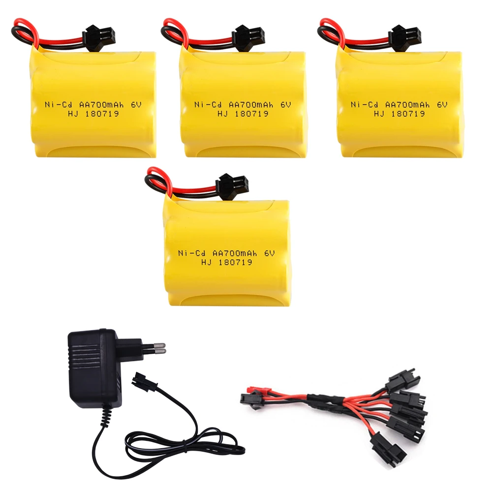 6V 700mAh NI-CD AA Battery SM Plug T model with Charger cable For RC Toys Cars Boats trucks trains Guns Robots toys accessories