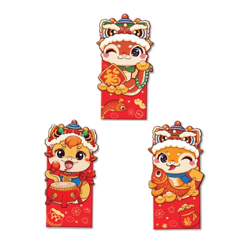 6pcs/set Cartoon Red Envelope Snake Pattern Blessing Words Lucky Money Packets Paper Chinese Style Money Pouches Lunar New Year