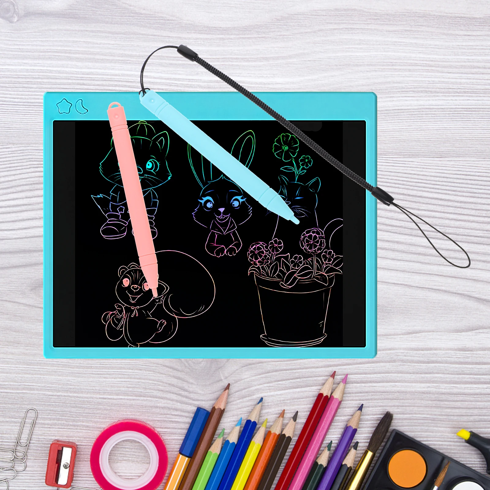 

1 set Colorful Lcd Board Plastic Writing Tablet Erasable Lightweight Kids Baby Painting Pens Doodling Comfortable Grip Smooth