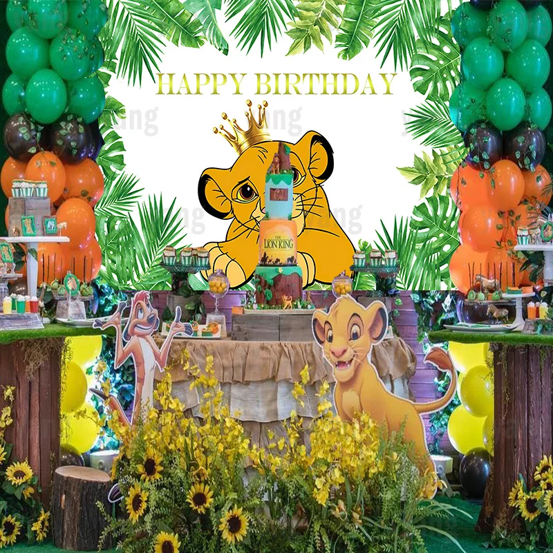 Fondo con hojas de Simba y El Rey León de Disney para decoración de fiesta de cumpleaños de niño, telón de estudio de fotografía Digital 3d