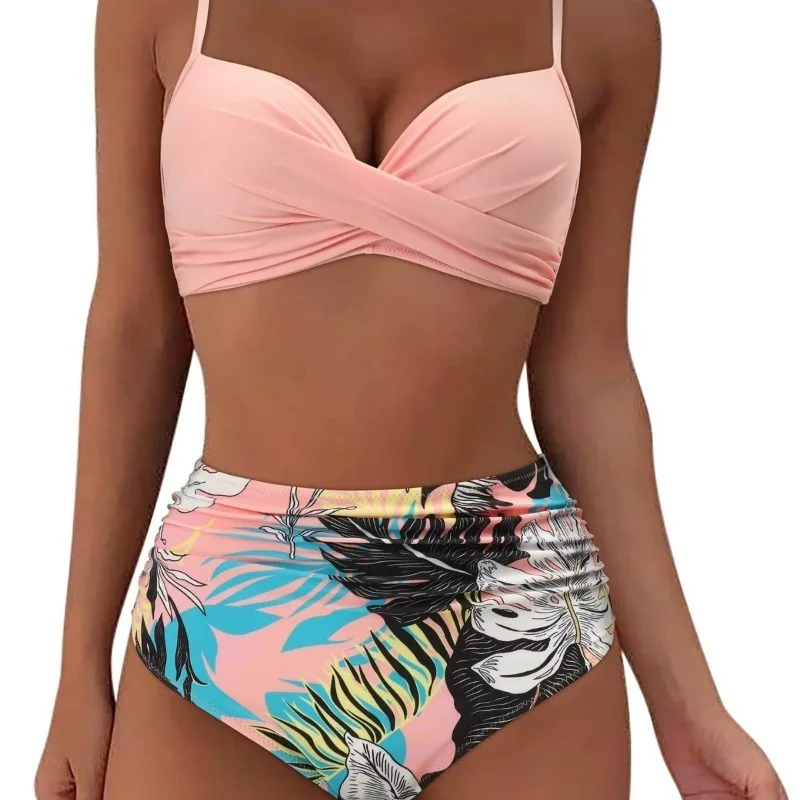 New sexy European and American style bikini women, split swimsuit, high waist and thin beach vacation multi-color swimsuit