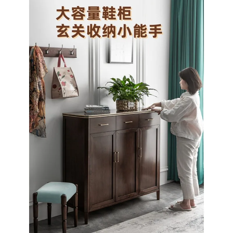 Solid wood shoe cabinet locker home new Chinese American storage red walnut all solid wood Maine forest