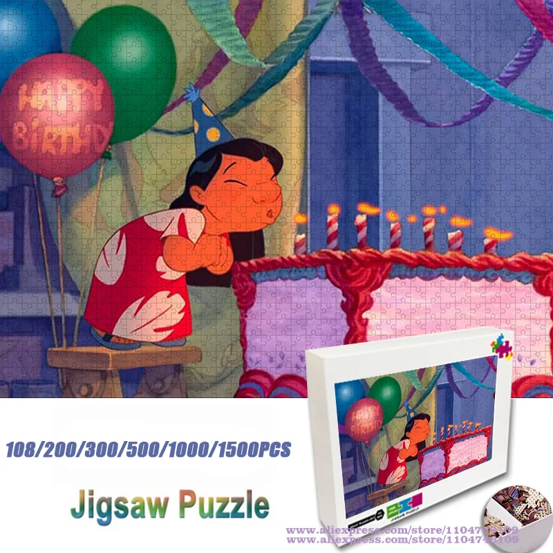 

Аниме Лило и Стич Пазл С Днем Рождения 108/200/300/500/1000/1500 шт. Интеллектуальные Пазлы для Детей и Взрослых Домашний Декор