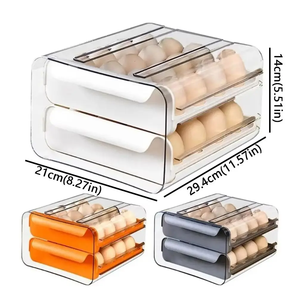 صندوق تخزين البيض بطبقة مزدوجة شفافة 32 فتحة بيضة صندوق بيض المطبخ سعة كبيرة رف منظم المطبخ البلاستيكي