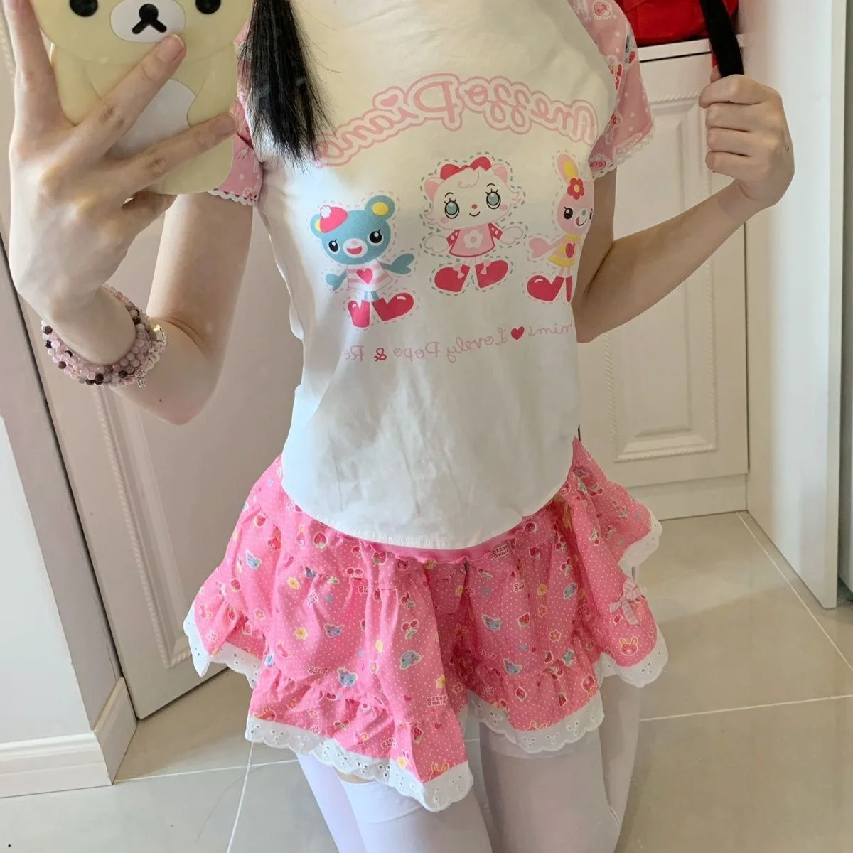 Sweet Lolita Cute T-shirts for Girls Japanese Printed Short Sleeve Tops Y2k Casual Chic Outwear Soft Comfy Crop Tees Fashion
