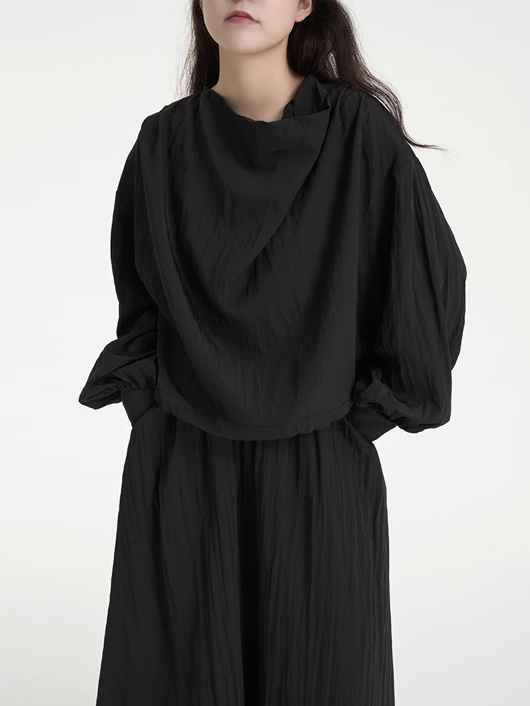 

Dark Style Casual Black Shirt Women's Long Sleeve Loose Fit Breathable Polyester Fiber round Neck Pullover Long Dress Shirt
