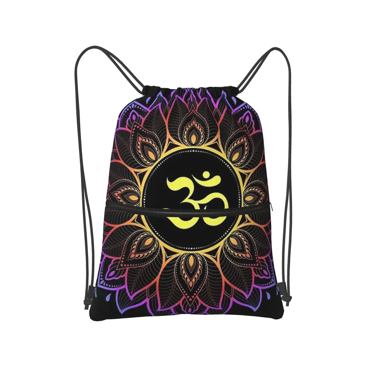 

Gold Golden Mandala Om Yoga Aum Ohm Henna Backpacks Portable Drawstring Bundle Pocket Sports Bag Book Bags for Man Woman School