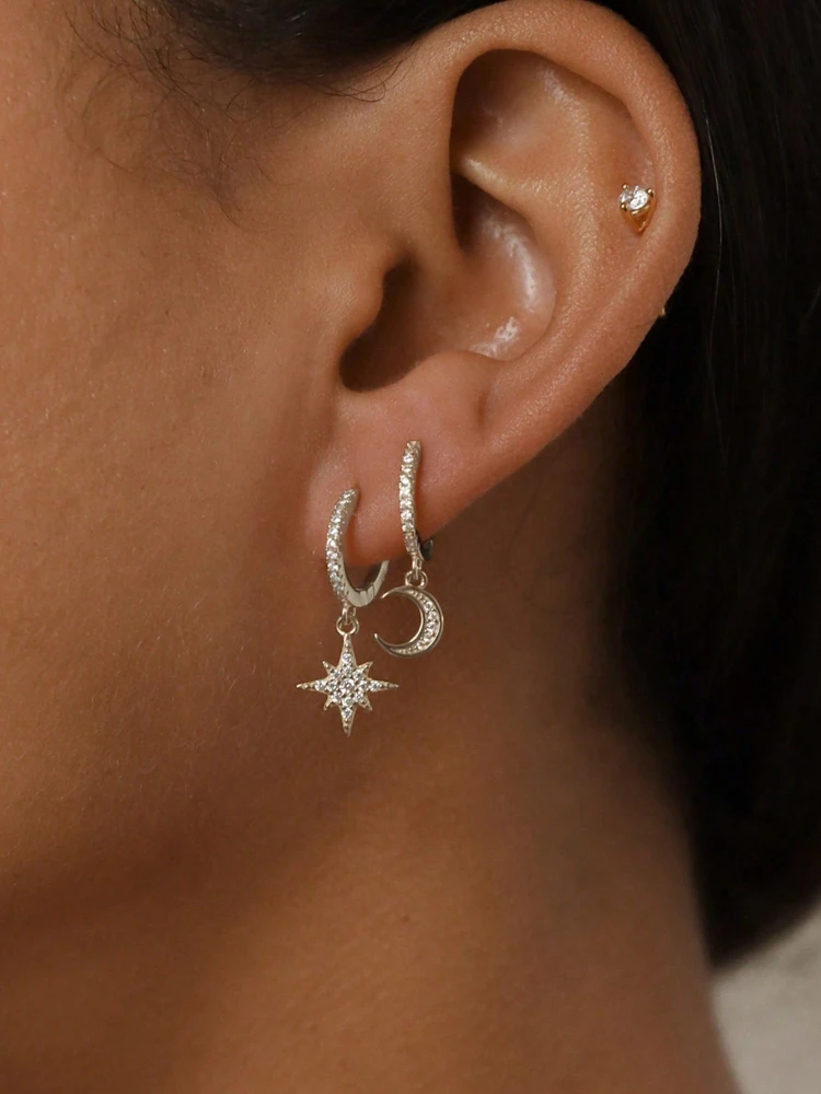 925 Sterling Silver Simplicity Classic Fashionable Star Moon Earrings For Women Engagement Wedding High Quality Fine Jewelry