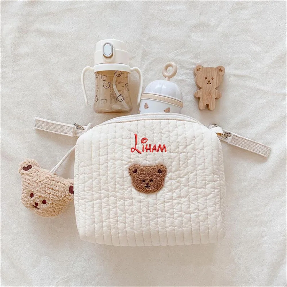 Baby Carriage Hanging Bag Personalized Name Multifunctional Outdoor Baby Bear Mommy Bag Customized Baby Stroller Storage Bags