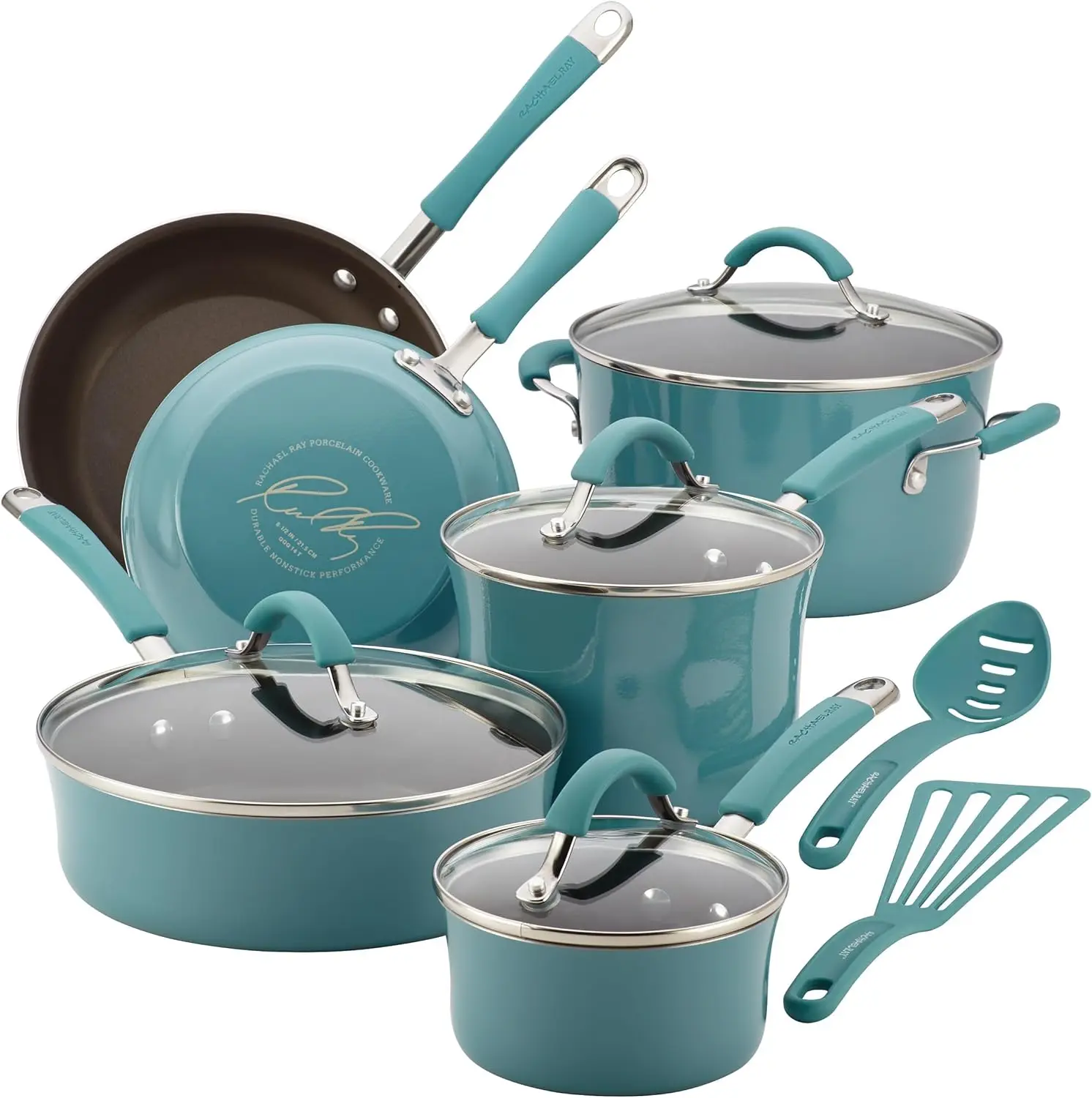 

Cucina Nonstick Cookware Pots and Pans Set, 12 Piece, Agave Blue