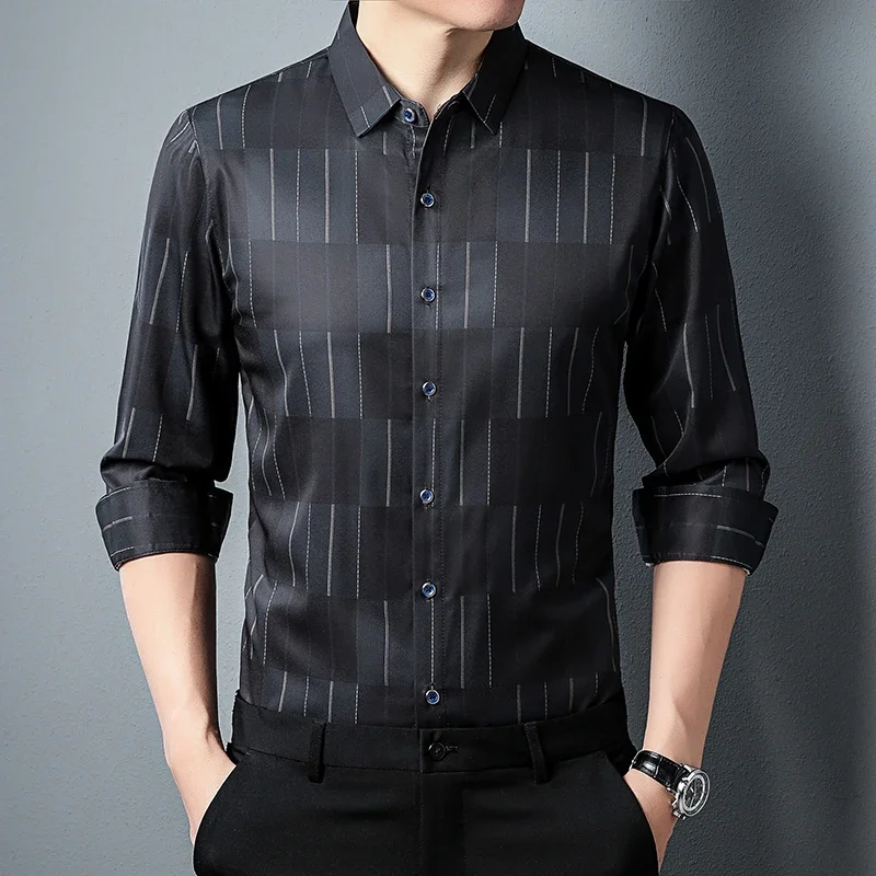 New Men\'s Casual and Fashionable Long Sleeved Shirt with Printed Anti Wrinkle Business Shirt