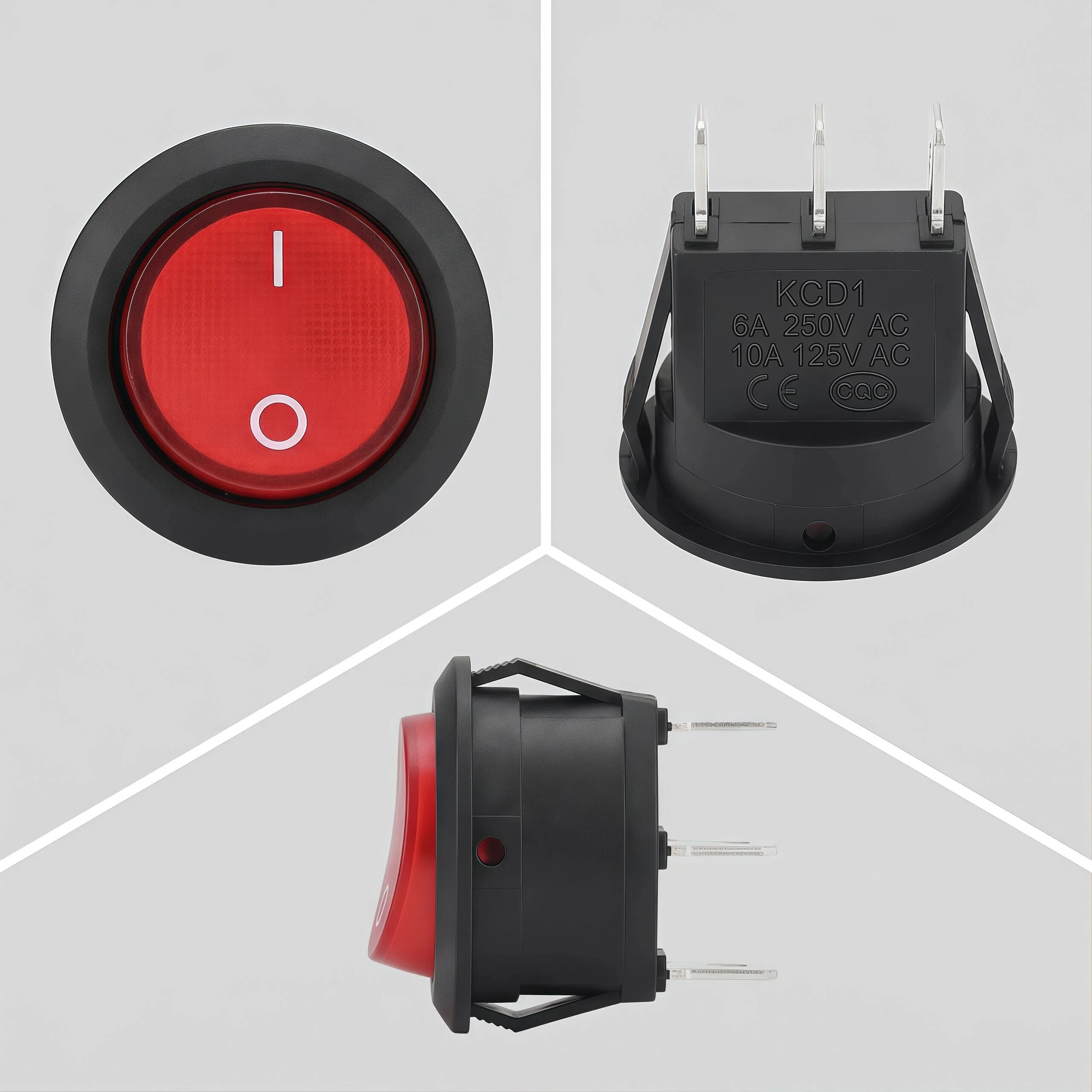 Round Switch Button, 2-Pin 2-Position, 2-Pin 3-Position, 3-Pin 3-Position, Red and Black Rocker Switch KCD1-105