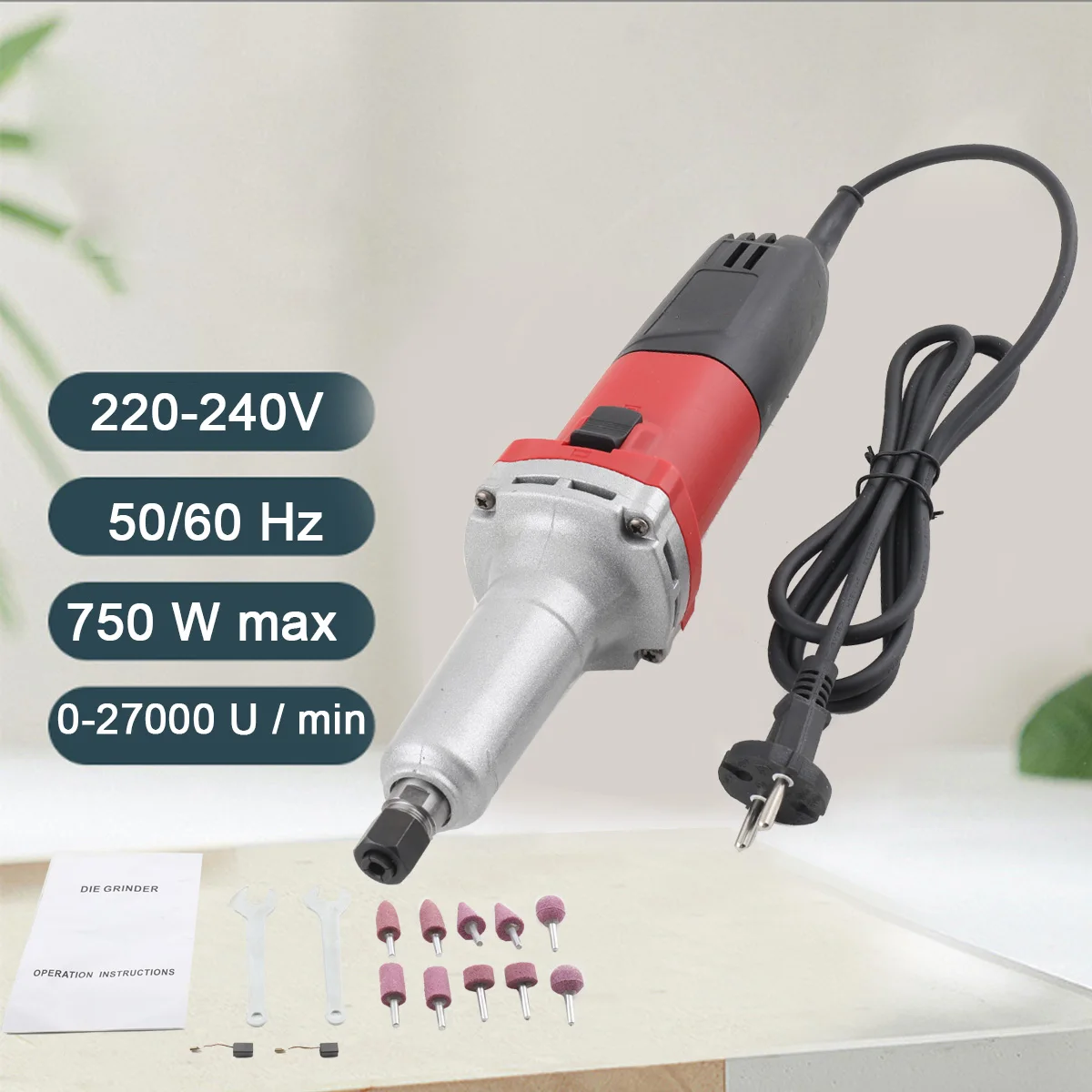 750W Elektrischer Geradschleifer, Handgehaltene Schleifmaschine mit Variabler Geschwindigkeit 0-27000 U/min, Polierwerkzeug, Mini-Fräse 6mm – Detail 4