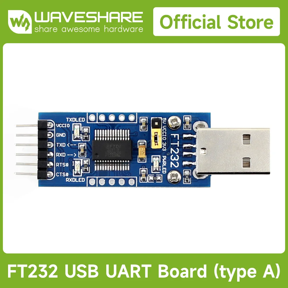 

Waveshare FT232 USB UART Board (Type A), USB To TTL/UART, FT232R FT232RL to RS232 TTL Serial Module Kit