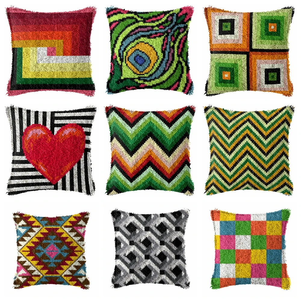 

Geometry Pattern Knot Pillow Package Latch Hook Kit Cushion Pillowcase Kussen Set For Needlework Latch Hook Kit Diy Knoopkussen