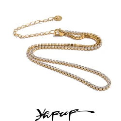 Yhpup Luxury Shiny Cubic Zirconia Chain Necklace Delicate Stainless Steel High Quality Premium Jewelry Accessories