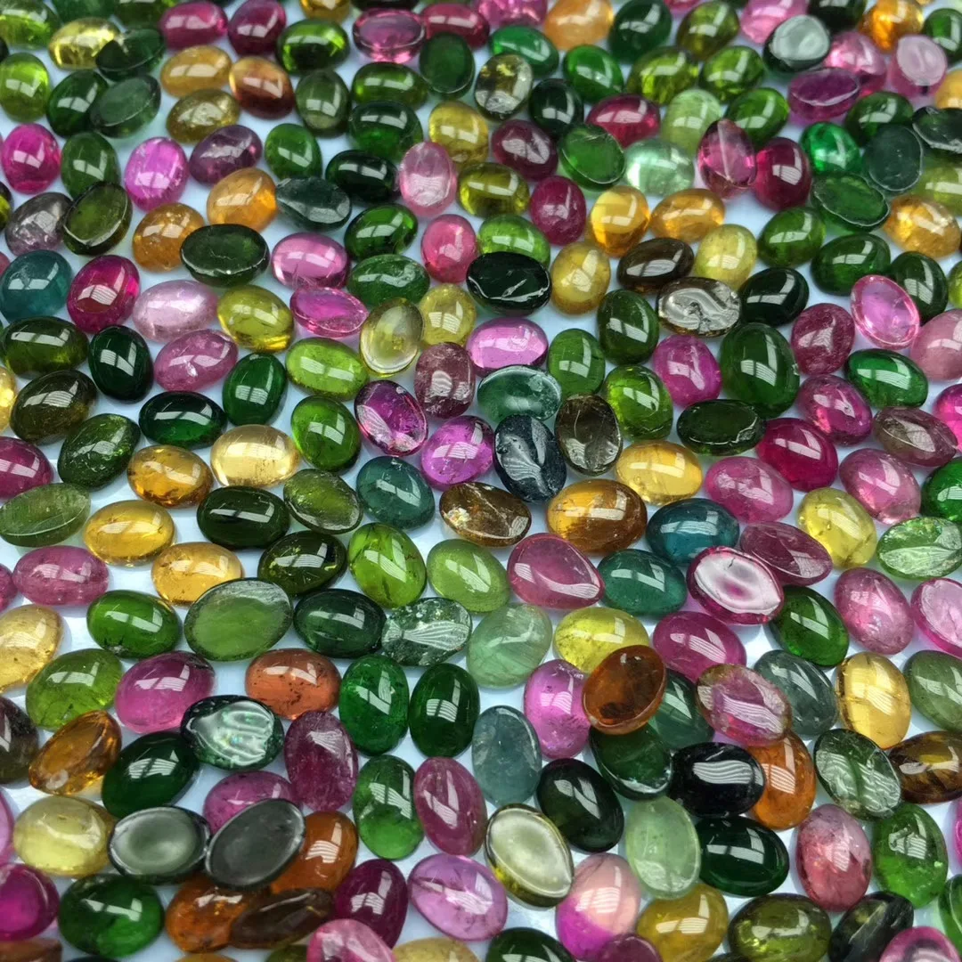 Wholesale 20pcs/lot Mixed Natural  Multi Tourmaline Bead Cabochon 5x7mm Oval Gemstone Ring Face For jewelry DIY