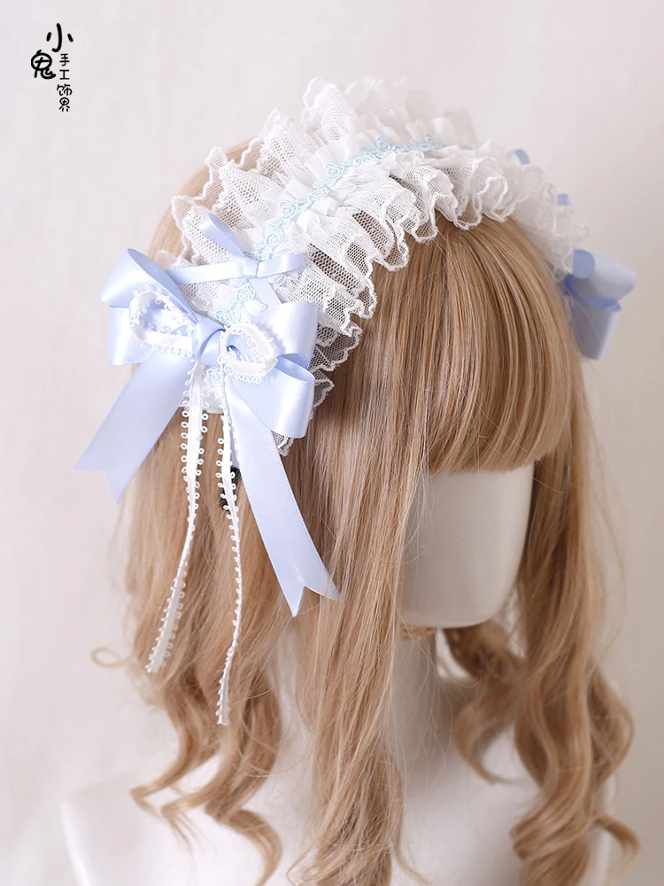 Original Blue Silk Satin Ballet Lolita Hair Band Side Clip Top Clip Top Hat Headband KC Girly Girl Sweet