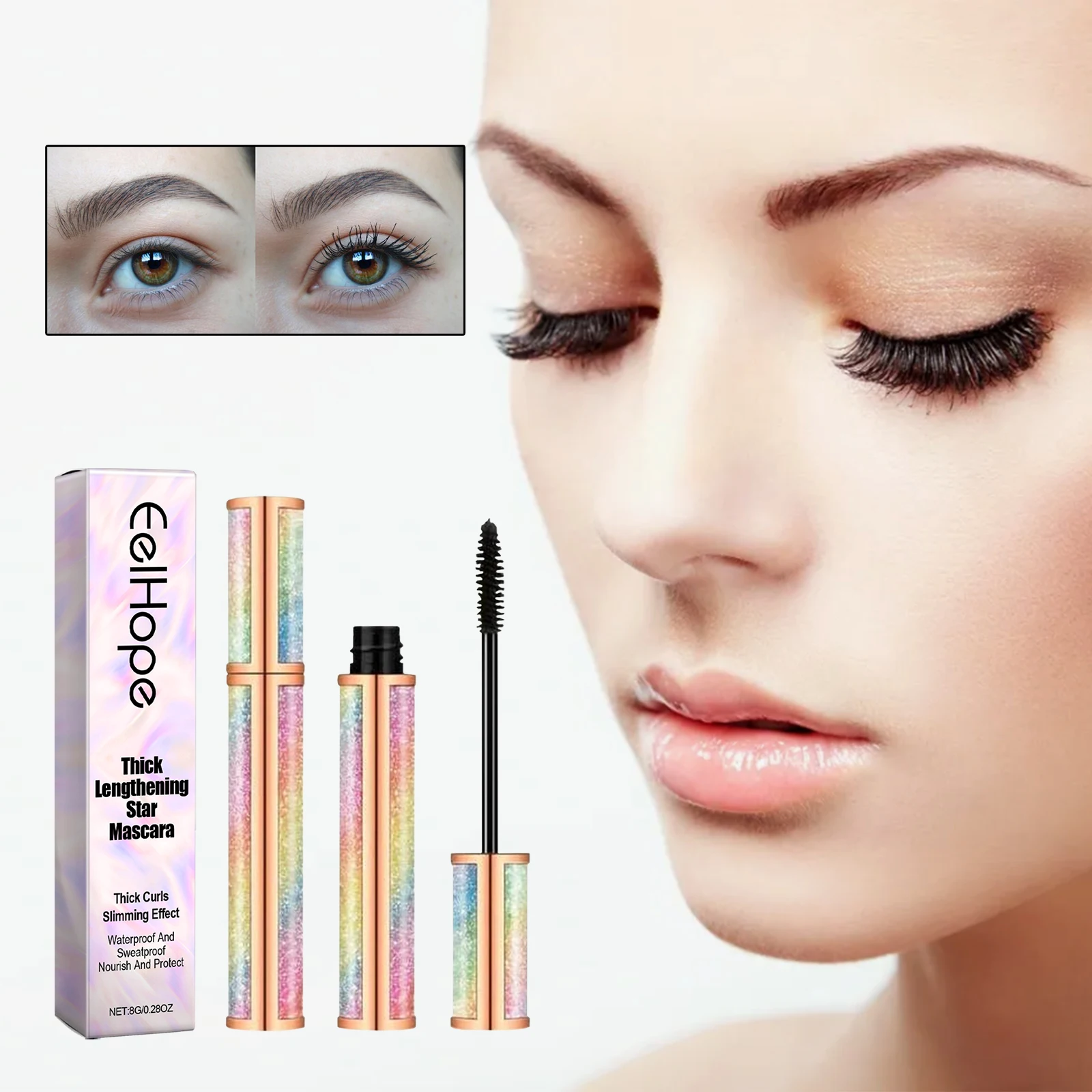 Diamond Lash Mascara, wasserfest und wischfest, langlebig, kräuselnd und voluminös, verdickende Wimpernprimer für die Augen
