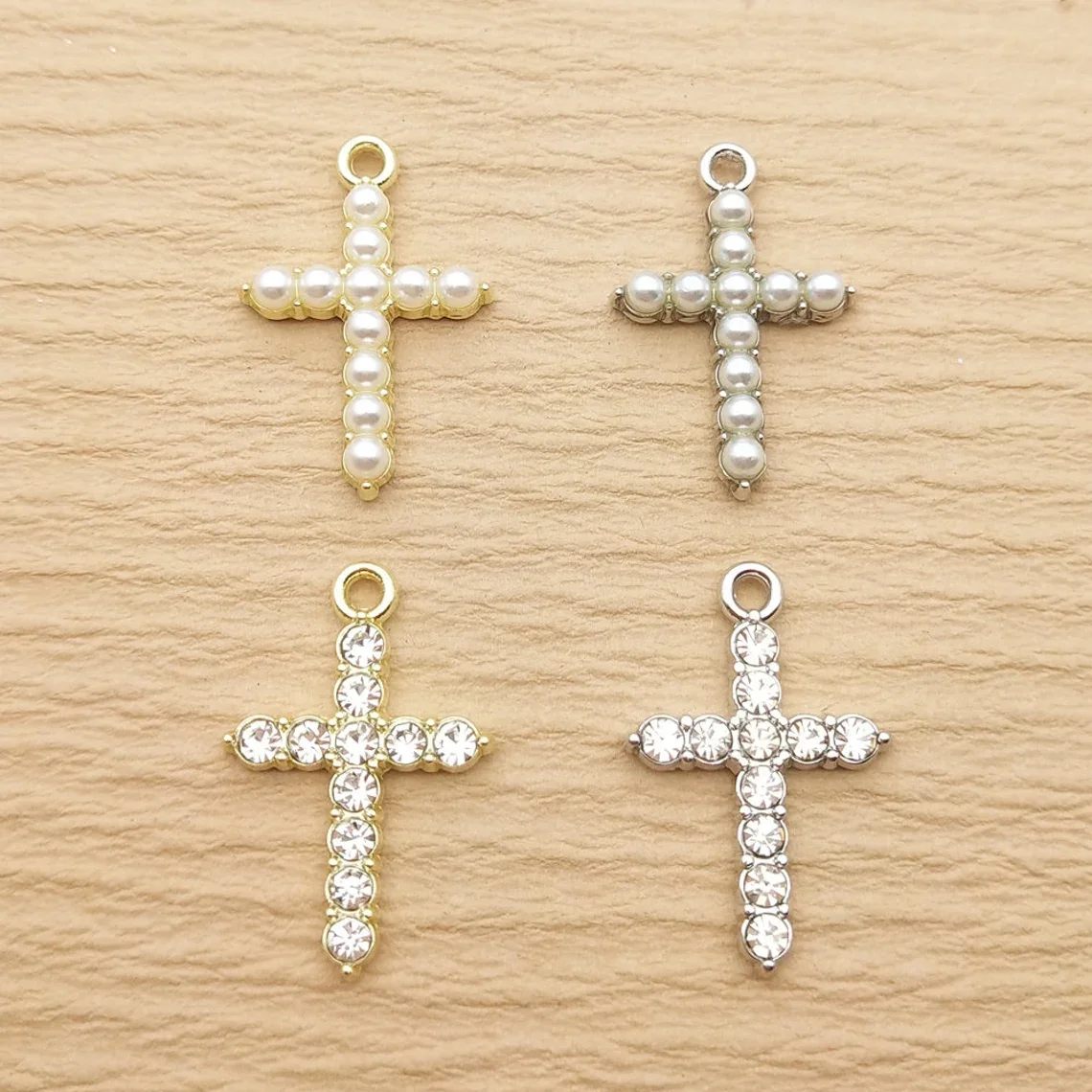 10 Stück Perlen-Kristall-Kreuz-Charm für Schmuckherstellung, Halskette, Armband, Ohrring, Anhänger, Diy-Zubehör, Zinklegierung – Detail 1